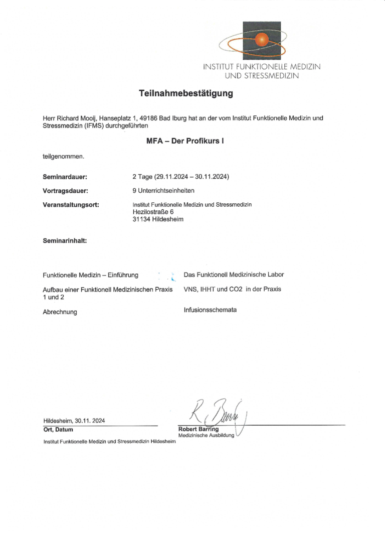 Teilnahmebestätigung MFA Profikurs I Richard Mooij