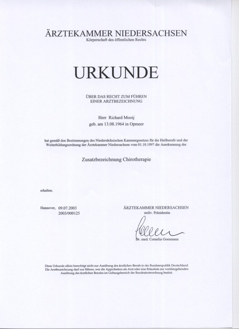 Urkunde Chirotherapie