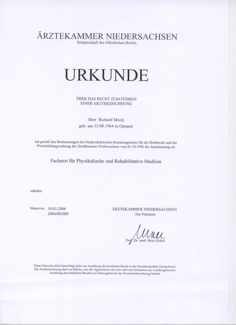 Urkunde FA für Physikalische und Rehabilitative Medizin