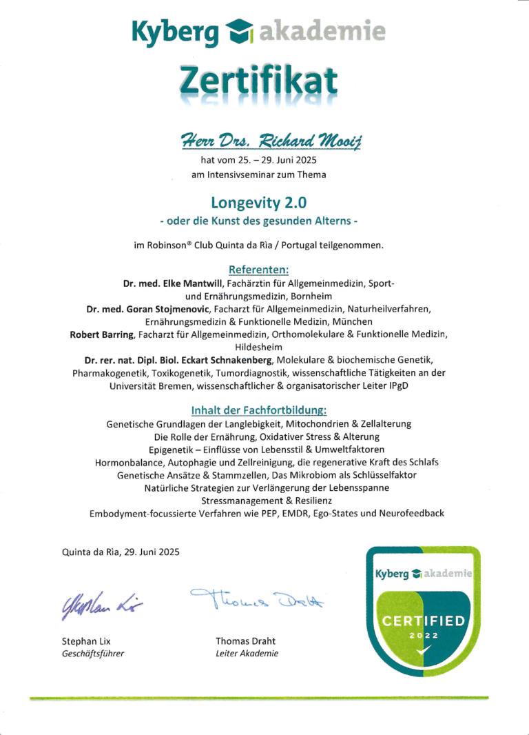 Zertifikat Kyberg Akademie Longevity 2.0 2025 RM